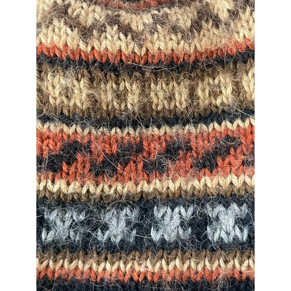 Classic Alpaca One Size Chullo Hat Black Fair Isle Fleece Lined Peru Ear Flaps